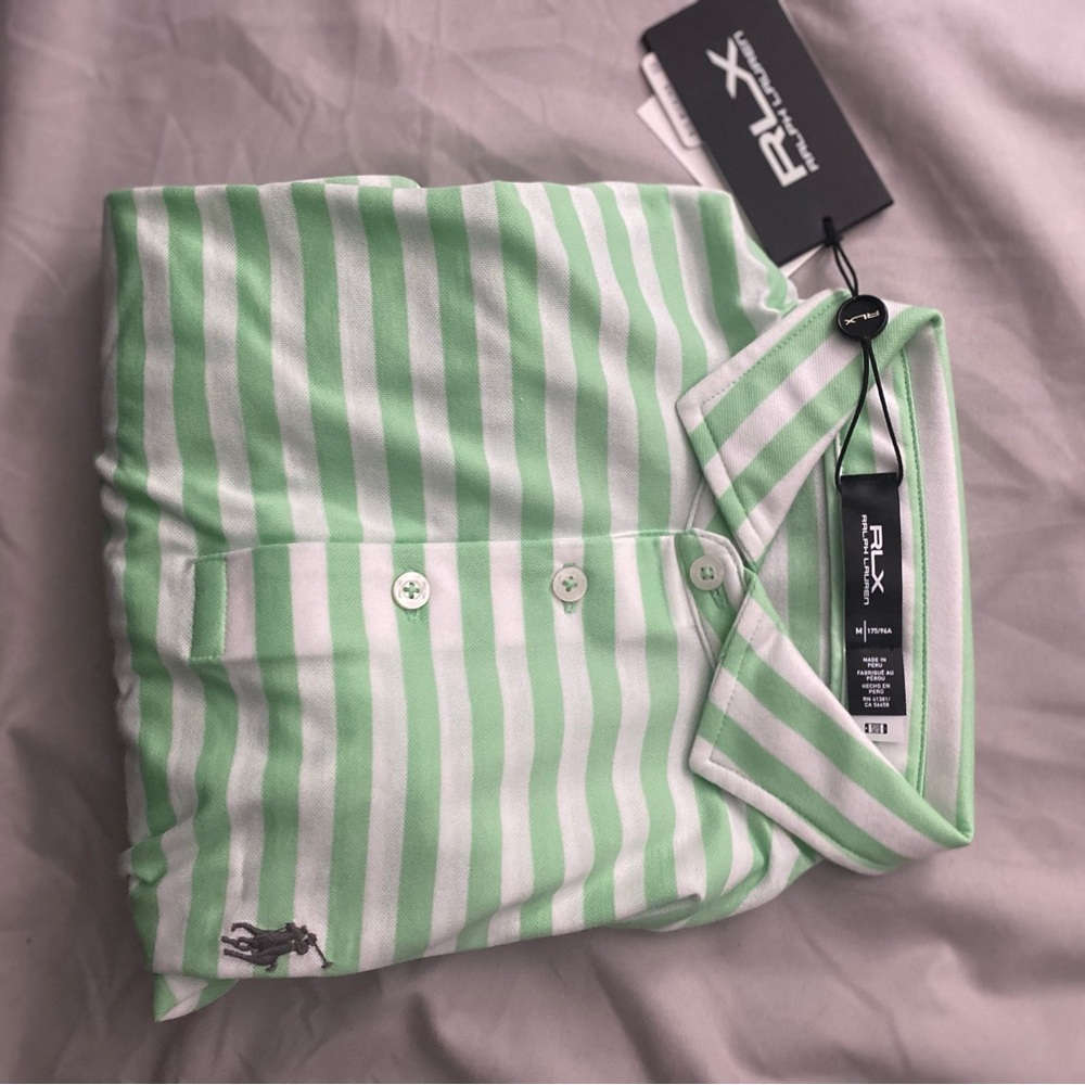 RLX Ralph Lauren Mint Green Striped Polo Shirt